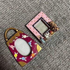 Two Small Picture Photo Frames Bear Purse Pink Blue Gold